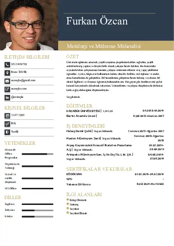 Metalürji Ve Malzeme Mühendisliği Cv Örnekleri cv indir